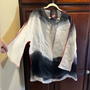 Margot Black/Creamy White Ombre Open Silk Jacket w/Red Stitching Art to Wear 1X